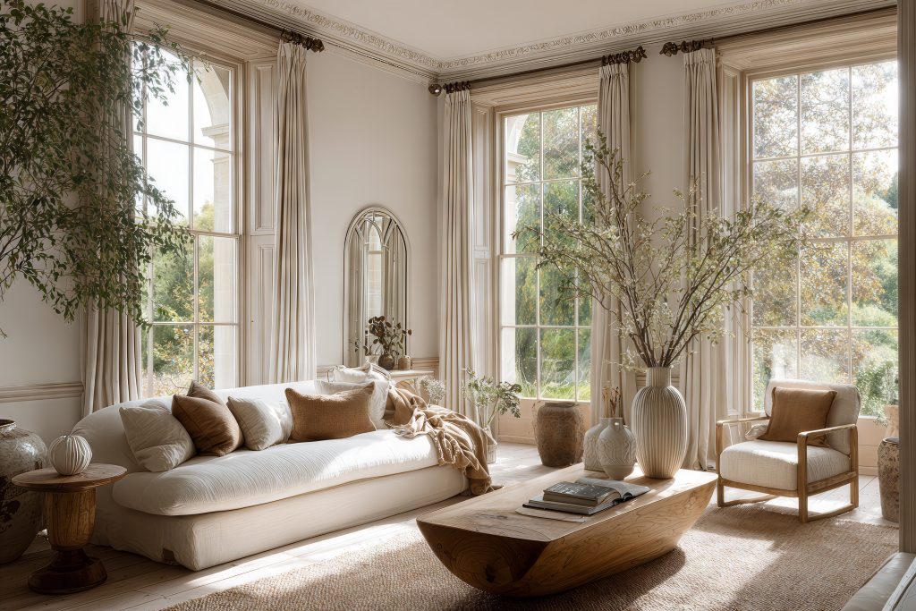 Tranquil interior with natural materials and soft ligh